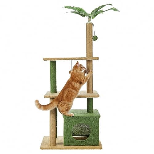 Amazon Basics Premium Imported Garden Theme Cat Tree | XL | with Cat Home, Jumping Platform, Scratching Posts and Tree Leaves