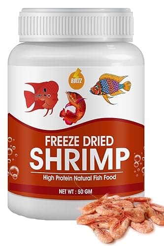 BOLTZ Freeze Dried Shrimp 50gm, Food for Discuss, Arowana, Cichlid, Flowerhorn, Oscar Red Parrot & Other Carnivorous Fish, Natural Food for Freshwater and Marine Fish for All Life Stages (Pack of 1)
