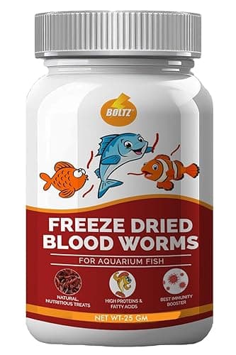BOLTZ Freeze‑Dried Blood Worms Fish Food 25 g – Natural Premium Treat for Bettas, Tetras, Arowana, Flowerhorn, Oscar – Enhances Color, Appetite & Immunity – Made in India