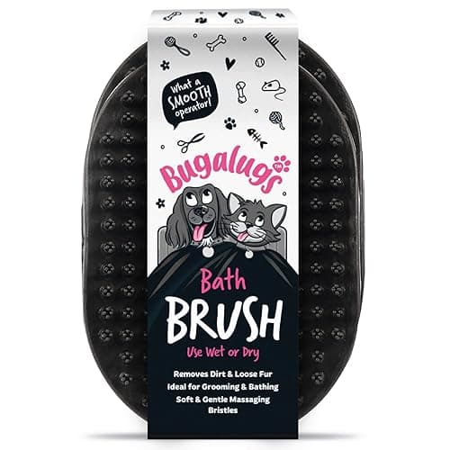 Bugalugs Dog Shampoo Bath Brush & Cat Brush, use Wet or Dry as Dog Grooming Brush for Grooming & Bathing use alongside Our Dog no Rinse Shampoo for Smelly Dogs & Cats (Black (2 Pack))
