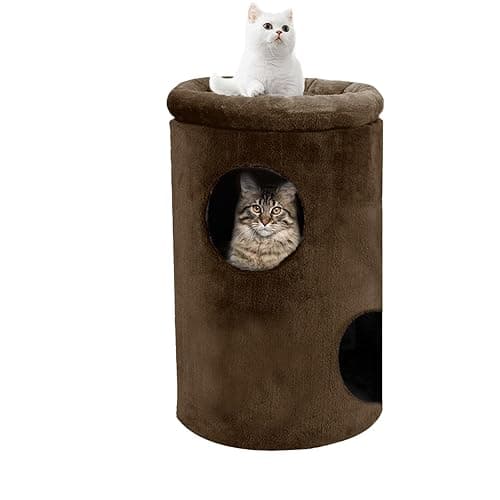 Cat House with Plush Cushion, 2 Levels (Brown - FURR-12)