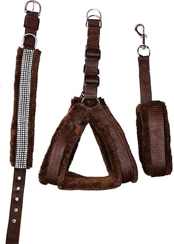 Cavalry Nylon Adjustable Dog Leash Collar Harness Combo Set (Large, Brown)