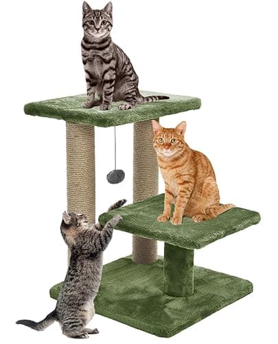 Cozy Cat Tree with Scratching Posts, Platforms and Dangling Toy (Green - FURR-17)