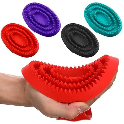 Dingion 4 Pcs Large Rubber Curry Comb 6" x 4" Shampoo Brush Grooming Comb Brush with Handle Soothing Massage Rubber Comb Horse Brush for Dogs Cats Shedding Short Long Hair Shower Supplies, 4 Colors
