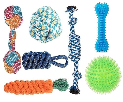 Dog Rope Toys + Chew Toys, Combo Pack of 7 (Color May Vary)
