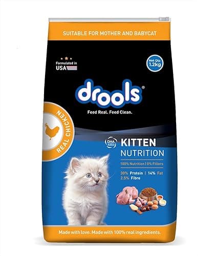 Drools Kitten(1-12 Months) Dry Cat Food 1.2kg Pack | Real Chicken Flavour | Healthy Skin & Beautiful Coat | Complete Nutrition | Digestive Health | Healthy Growth