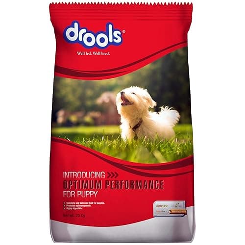 Drools Puppy Dry Dog Food Optimum Performance 20kg Pack | Chicken Flavour | Complete & Balanced Food | Promotes Optimum Growth | Highly Digestible