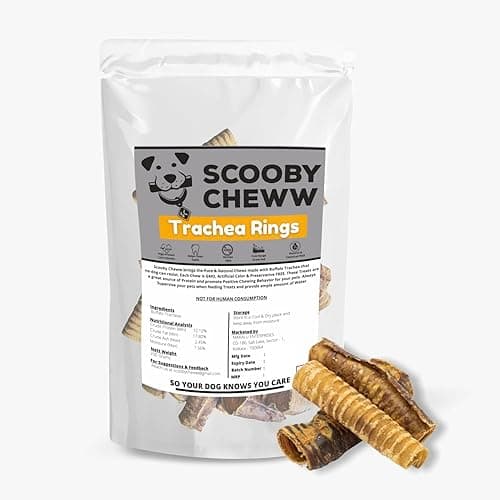 Dry Buffalo Trachea Rings Dog Treat, 12 pcs 2 Inch, 100% Natural, Rawhide Free, High Protein, Delicious and Organic Dog Snack for Small, Medium and Large Dog Size, 200gm