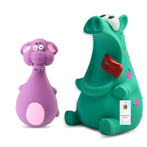 Foodie Puppies 2-in-1 Combo of Latex Dog Squeaky Toy (Piggy Monster and Purple Elephant) | Durable Interactive Toy for Teething, Fetching, Chewing and Playing | for Small Dogs and Puppies