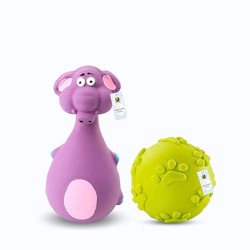 Foodie Puppies Dog Latex Squeaky Dog Toy Combo - (Claw Ball + Purple Elephant) | Suitable for Puppy and Small Dogs | Soft Rubber, Interactive, Chewing & Fetch Play Toy | Reduce Separation Anxiety