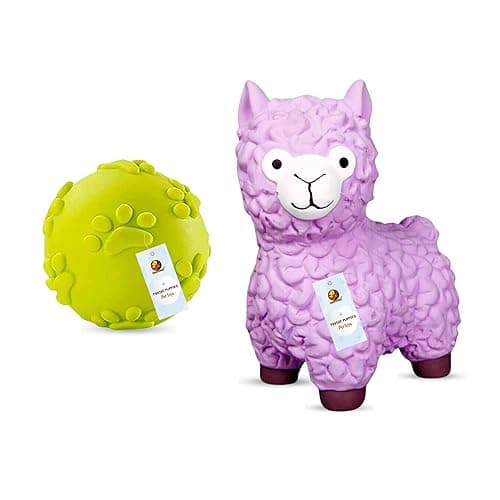 Foodie Puppies Dog Squeaky Chew Latex Toy Combo (Claw Ball + Pink Sheep) | Non-Toxic Interactive Durable Teething Play Toy | Soft & Safe Sound Fetch Chewing Toy for Small Dogs & Puppies