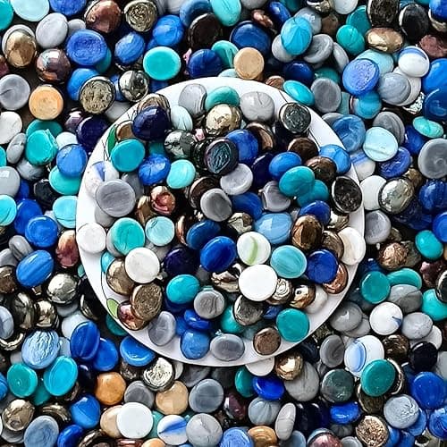 Foodie Puppies Flat Round Crystal Mix Milky Stone - (900g) for Aquariums, Fish Tank, Fireplace, Firepit Glass, Vase Filler, Plants Pot, Garden, Lawn, Table Decor for Indoor and Outdoor Home Decor