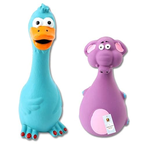 Foodie Puppies Latex Squeaky Dog Toys Combo - (Purple Elephant and Blue Duck) Animal Design, Fetch & Chew Safe Play Toy | Suitable for Cats, Kitten, Small to Medium Dogs & Puppies