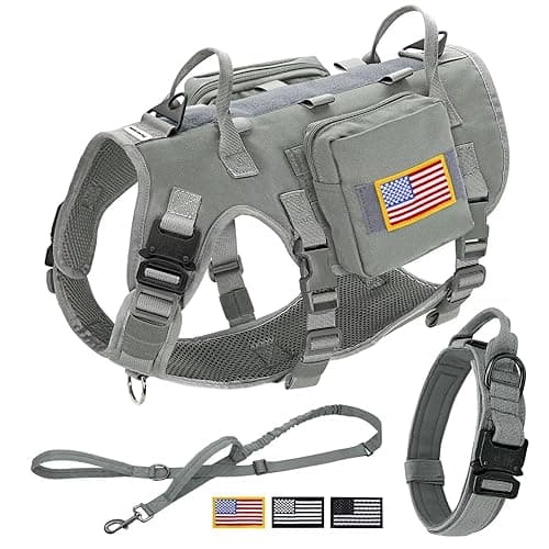 Forestpaw Tactical Dog Vest Harness and Easy Control Training Dog Collar with Bungee Dog Leash Set No Pull Military Dog Harness with Backpack for Small Medium Dogs-Gray S