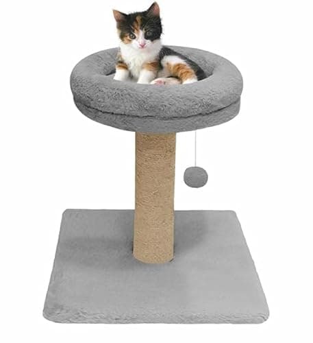 Fur Activity Cat Tree Scratching Post with Natural Sisal Tower for Kittens and Cat (Grey - Bolster-TOP)