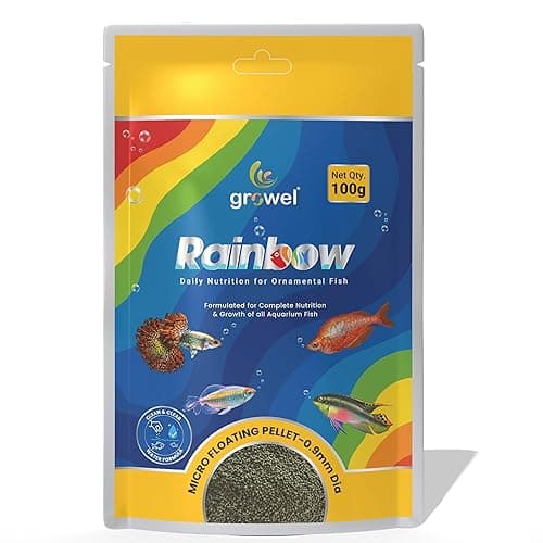Growel Rainbow, Micro Floating Fish Food Pellets 100g | 0.9mm Pellet Size | Highly Digestible & Nutritious Fish Feed for All Aquarium Fish