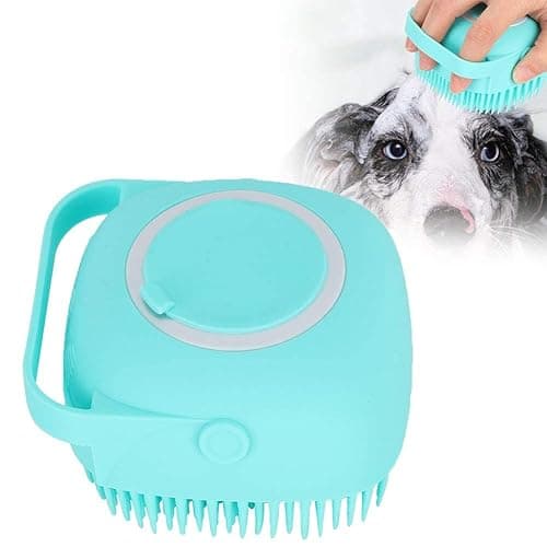 Hotfix Dog Grooming Brush, Pet Shampoo Bath Brush Soothing Massage Rubber Dog Bath Brush, Pet Massage Brush Shampoo Dispenser, Soft Silicone Brush Rubber Bristle for Dogs and Cats Shower Grooming