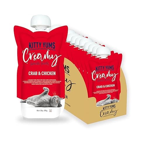 Kitty YUMS All Life Stages Creamy Lickable Cat Treat (80g x12),960g Pack | Crab & Chicken Flavour | Easy to Hand Feed | Creates Better Bonding | Antioxidants Boost Immunity | Easy Acceptance