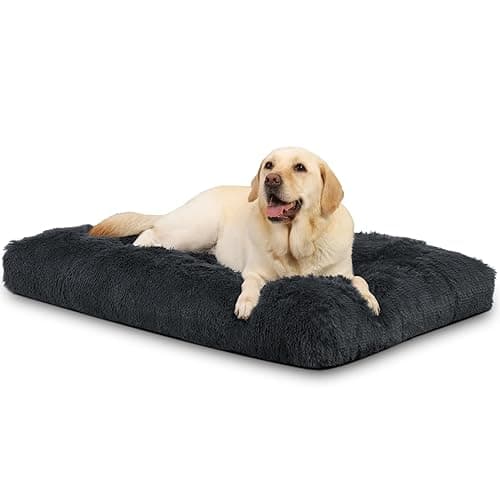 KSIIA Dog Bed for Large Dogs, Washable, Plush Dog Cushion, Fluffy, 90 x 60 cm, Non-Slip Underside, Dog Mat for Large, Medium Dogs, Dog Basket, Dog Mattress, Pet Bed, Dark Grey