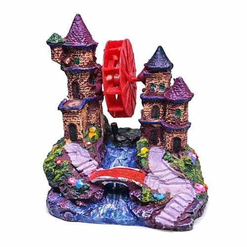 Lighthouse Aquarium Ornament with Wheels | Moving Style Decorative Fish Tank Showpiece | Safe Resin Aquarium Déco