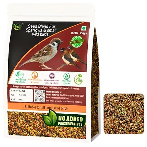 MAF Bird Food Sparrow Bird Feed 450 Gram, More Than 7 Grains and Millets Refill Pack for All Small Wild Birds, House Sparrows, Finches, Munias