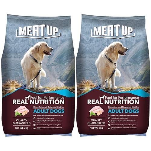 Meat Up Adult Dry Dog Food 3Kg + 3kg (Free) 6Kg | Chicken Flavour | Buy 1 Get 1 | Glucosamine for Healthy Joints and Bones | Vitamins and Minerals | Maintain Digestive Health | Strong Immune System
