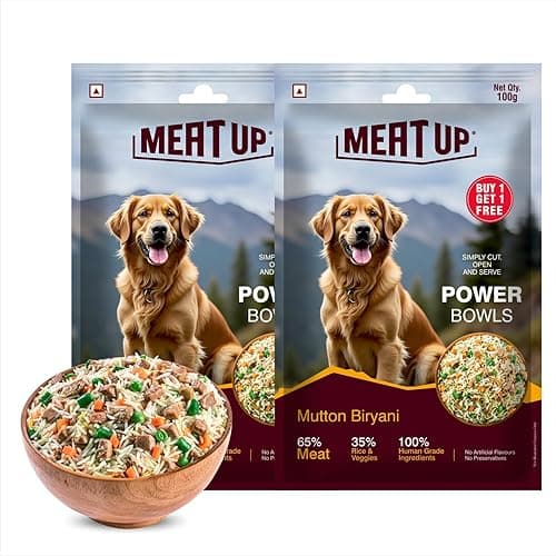 Meat Up Fresh Dog Food Mutton Biryani, for Adult & Puppy, 100+100gm | Buy 1 Get 1 | High Protein, 65% Real Meat, 35% Rice & Veggies | No Preservatives | Ready to Serve | All Breeds | One Pack One Meal