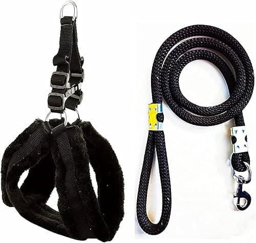 No Pull Dog Fur Harness - Step in Dog Harness and Leash for Small Medium Large Dog - Escape Proof Adjustable Soft Dog Harness Leash Collar Set for Walking Training Hiking Outdoor