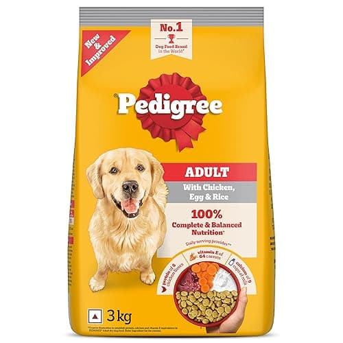 Pedigree Adult Dry Dog Food, Chicken, Egg & Rice, 3 kg, Contains 37 Essential Nutrients, 100% Complete & Balanced Food for Adult Dogs