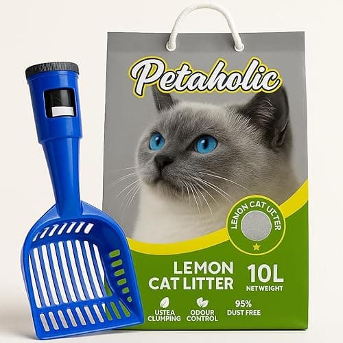 PETAHOLIC Active Cat Litter | Dust Free | Super Absorbent | Chemical Free | Odour Control | Clumping Cat Litter for Kittens and Cat (10L) (Lemon with Poop Scooper)