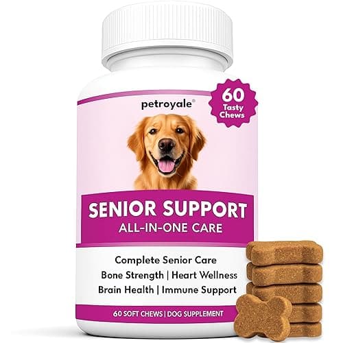 Petroyale Senior Support Dog Supplements – All-in-One Senior Dog Supplements for Mobility, Hip & Joint, Brain, Heart & Eye Health – Immune Support Vitamins – 60 Soft Chews for Dogs