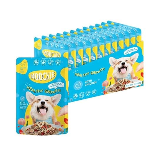 PETS EMPIRE Moochie Wet Dog Food (85g X 24) Grain Free Gavy Meal, Healthy Growth with Chicken, Carrot, Goji Berries and Brown Rice, High Protein Dogs Gravy Foods, Non-Veg Pet Meals for Dogs, Puppy