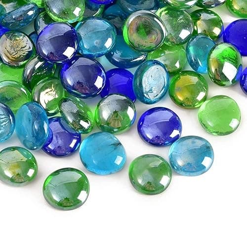 Power Stone Decorative Super Shiny Glossy Glass Pebbles Stone for Vase Fillers Plant Pots Home Garden & Outdoor Decoration (Aqua, Green & Blue, 500 Grams)