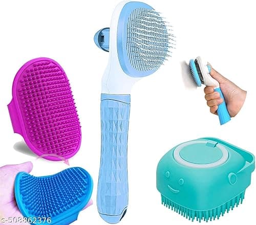 Pringo 3 in 1 Pet Grooming Kit | Slicker Brush, Shampoo Brush & Bath Brush Combo for Dogs and Cats | Complete Pet Grooming & Cleaning Accessories Set for Cats and Dogs