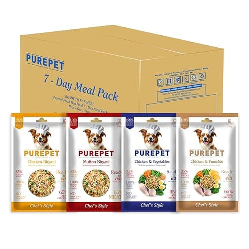 Purepet Fresh Wet Dog Food Day Meal Pack of 7 Biryanis – Mutton, Chicken, Vegetable & Pumpkin (8 x 100g) | Free 1 Pouch Inside | High Protein | Real Meat, Veggies | No Preservatives | Ready to Serve