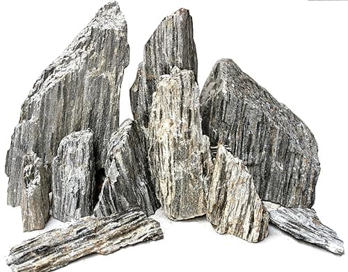 RUKDA® Natural Glimmer Wood Rock | Grey Shimmering Layered Stones with Mica Effect | Aquascaping, Planted Aquarium, Terrarium, Fish Tank, Garden & Home Decor | 100% Natural Stones (0.9, Kilograms)