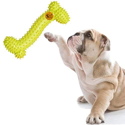 Sage Square Natural Rubber Bone Shape Chew Toy - Durable and Safe for Dogs, Puppies, Cats, and Kittens - Quality and Durability in Every Bite,The Perfect Toy for Chewing and Playtime (Yellow)