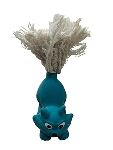 The Pets Company Latex Squeaky Chew Dog/Puppy Toy for Puppies & Small Dogs | Durable, Animal Design, Non-Toxic, for Playing, Teething and Chewing | Cat with Rope Tail - 7 Cm (Color May Vary)
