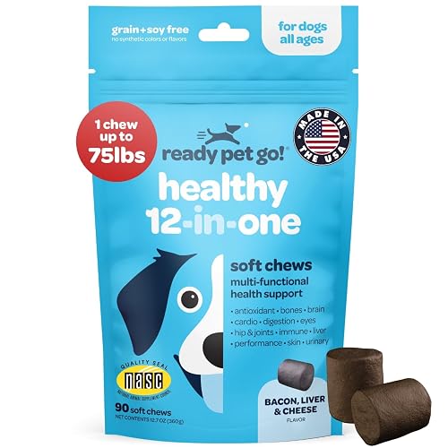 12-in-1 Complete Multivitamin for Dogs | Dog Multivitamin Chewable with Glucosamine Chondroitin & Digestive Probiotics for Dogs of All Ages and Sizes | NASC Certified & Made in The USA | 90 Chews