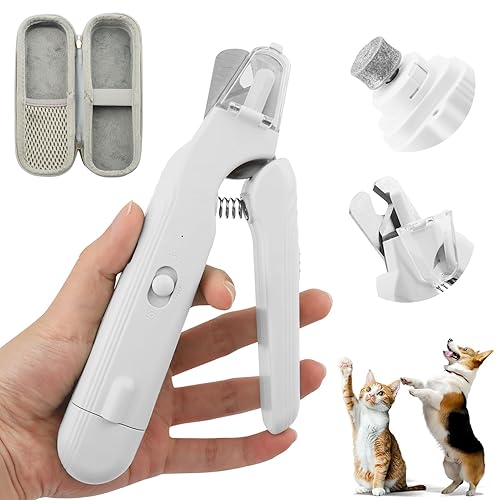 2-in-1 Dog Nail Grinder & Dog Nail Clippers Trimmers, Dogs Trimmer with LED Light + Splash Guard + Storage Case, Pet Claw Clippers for Dogs Cats, USB Rechargeable (White)