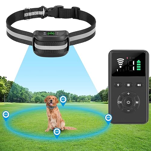 2 in 1 GPS Wireless Dog Fence with Remote Training, Radius from 33 Yards to 1083 Yards, Electric Pet Containment Fence System, IPX6 Waterproof, Beep Vibration Shock, for Dogs 18+ Lbs