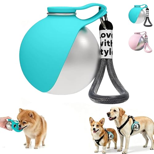 2 in 1 Portable Dog Water Bottle, 10 oz Stainless Steel Travel Pet Water Dispenser with Silicone Foldable Bowl, Leak Proof, Portable Small Dog Water Bottle for Walking, Hiking (Blue)