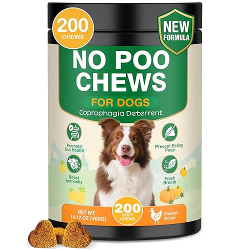200 Chew No Poo Chews for Dogs-Coprophagia Stool Eating Deterrent-Stop Eating Poop for Canine- Dogs Poop Eat Deterrent Supplement with Probiotics&Digestive Enzymes Breath Aid Support-Chicken