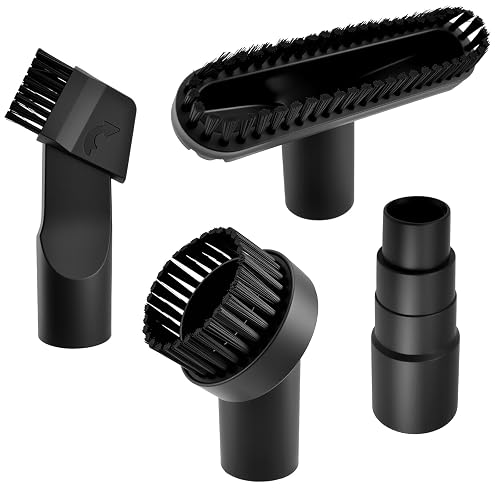 4 Pcs 1-1/4" Vacuum Attachments, Round & Square PP Hair Brushes, 2-in-1 Suction Brush, 4-Layer Adapter Universal for Most Vacuum Cleaners for Hard-to-Reach Areas