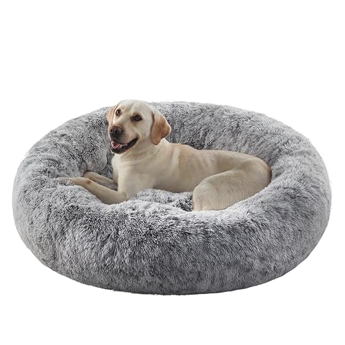 45 inches Donut Dog Bed for Extra Large Dogs,Calming Fluffy Round Jumbo Pet Bed with Removable & Washable Cover, Fits up to 120 lbs Pets (Dark Grey,XL)