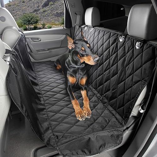 4Knines Dog Backseat Cover with Hammock for Cars, SUVs, and Trucks โ Waterproof Layers, Nonslip Seat Protector, Durable Nylon Clips, K9 Shield with Heavy Duty Thread, (Regular, Black)