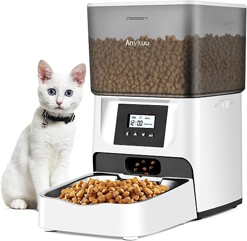 4L Automatic Cat Feeder Dog Food Dispenser with Timer and Voice Recording 10s and 1-6 Meals a Day/1-20 Servings Per Meal for Small and Medium Pets