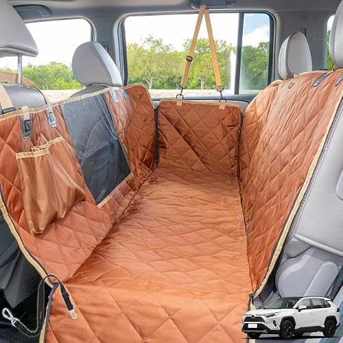 56"Wx60"L Dog Car Seat Cover for SUV & Truck, Heavy Duty 900D Waterproof Pet Hammock with Mesh Window, Odorless Scratchproof Backseat Protector for Large Dogs, Fit Model Y, F-150, RAV4 - Brown