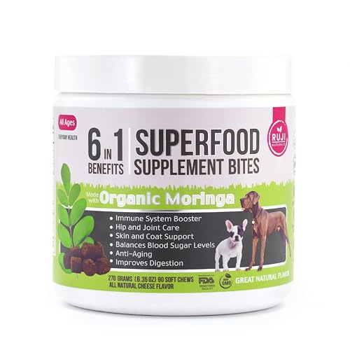 6 in 1 Superfood Dog Supplement with Organic Moringa | Treats for Immune System and Overall Health | Pets All Natural Multivitamins - 90 Chews