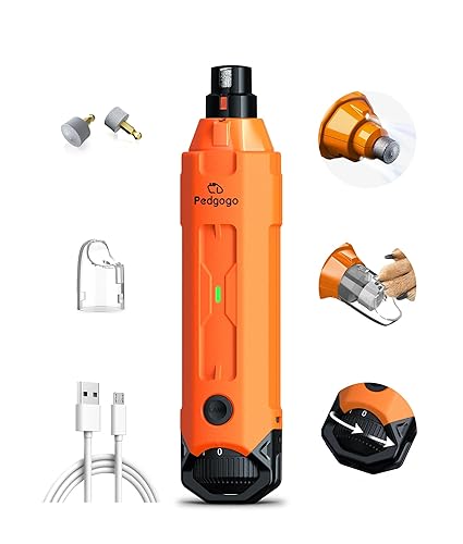 6-Speed Dog Nail Grinder & 3 Grinding Heads Super Quiet 45dB with 2 LED Lights 12000RPM Pet Nail Grinder& 3 Grinding Ports Dog Nail Trimmer for Large Medium Small Dogs with Dust Cap